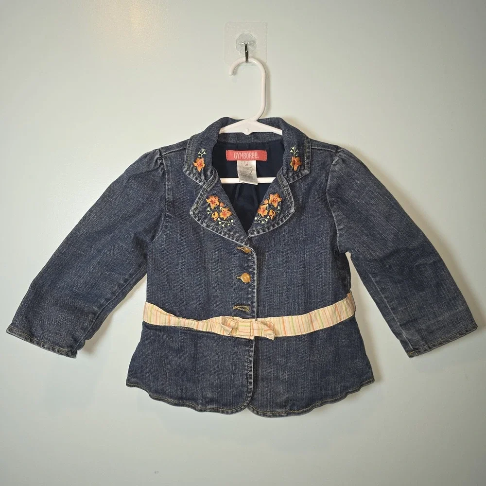 Gymboree WILDFLOWER FIELDS Orange Flower Denim Jean JACKET Girls Sz 2T Y2k